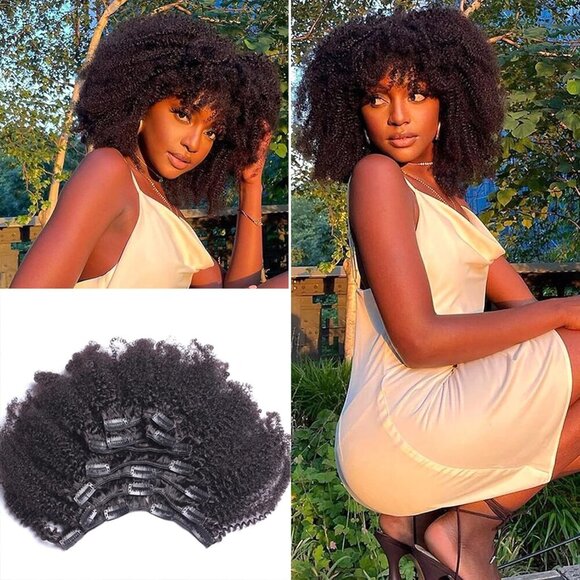Afro Kinky Curly Clip In Hair Extensions Human Hair Natural Black 8 Inch main image 7